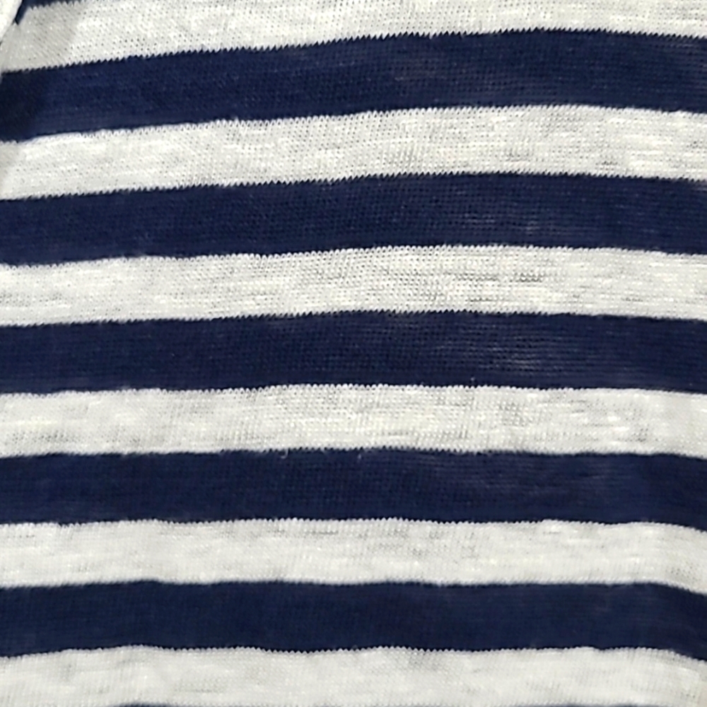 Sigrid Olsen Womens Navy & White Striped Linen V-Neck Top Blouse Tee Size Medium - Picture 3 of 5